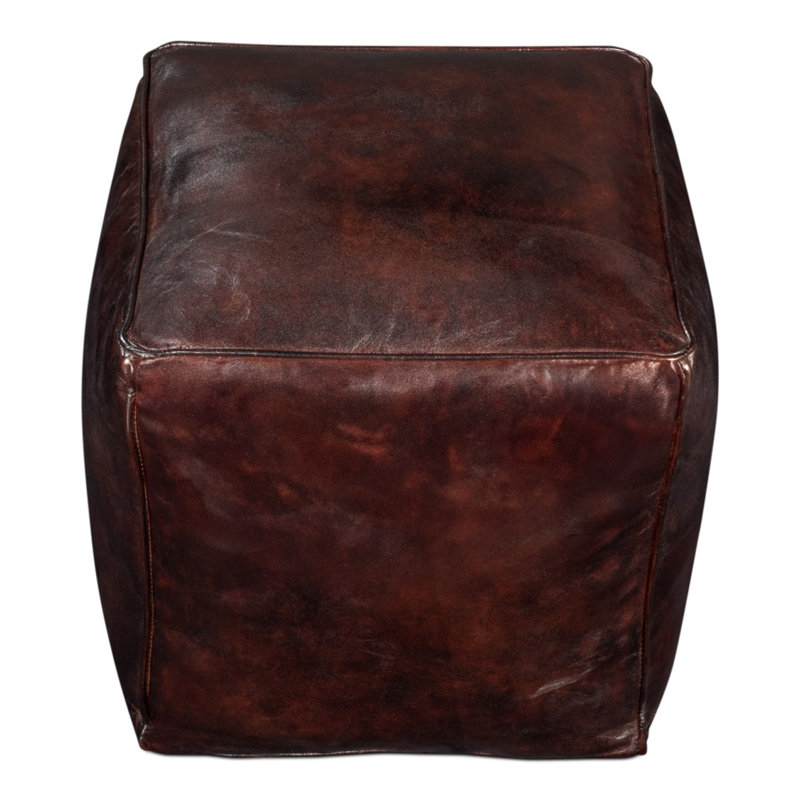 Square Ottoman, Chocolate Genuine Leather