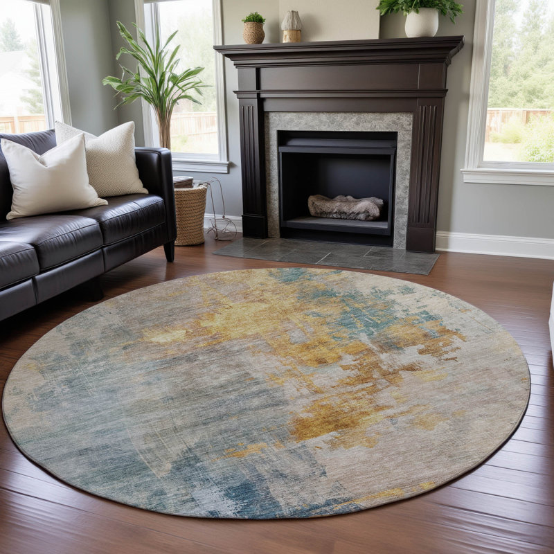 Premium Machine Washable Gurubaksh AMF1160 Abstract Rug, Round 8'