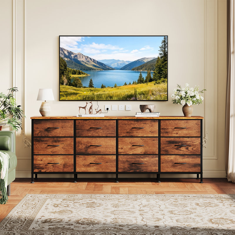 12-Drawer Dresser Chest of Drawers, Large Storage Dresser Cabinet/ TV Stand for 65-80" TV, Rustic Brown