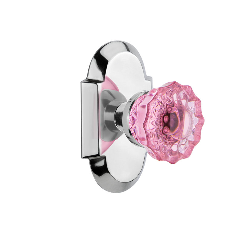 Plaque Cottage avec bouton de porte rose cristal, 2 3/8, Chrome brillant