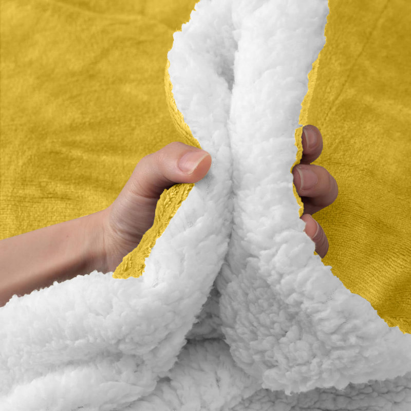 Misuzu Super Soft Reversible Sherpa Fleece Blanket, Ochre, Single
