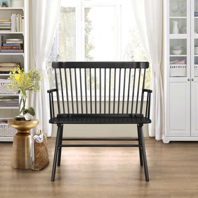 1-Piece Casual Farmhouse Bench - Black Finish Wooden Frame, Spindle Back, Vintage Design