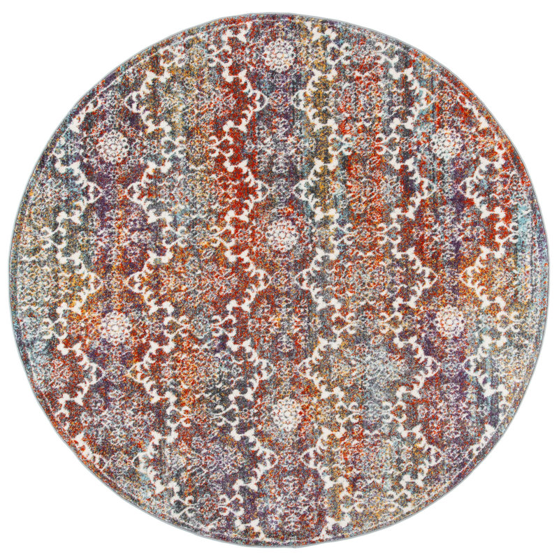 Felty Oriental Light Gray/Rust Area Rug, Round 6'7"