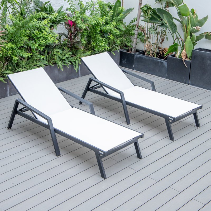 Marlin Outdoor Patio Reclining Chaise Lounge Arm Chair with Powder-Coated Aluminum Frame- Breathable Sling Mesh Fabric, Adjustable Backrest