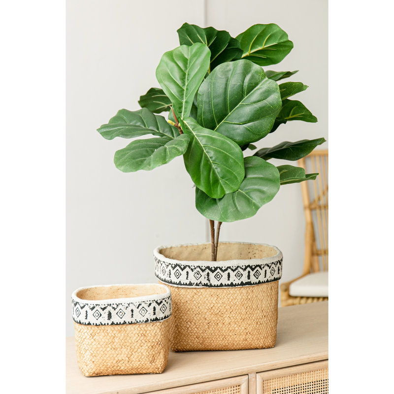 De 2 pots à fleurs rectangulaires multicolores à garniture géométrique en ciment pour l'intérieur et l'extérieur