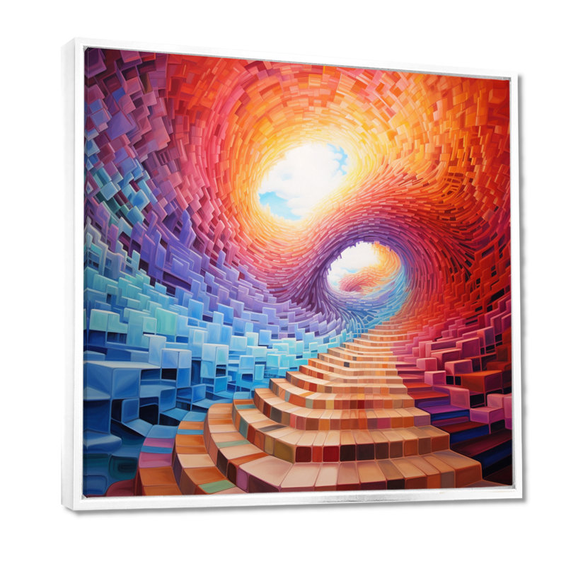 «Stairs To Rainbow Infinity», paysage abstrait, art mural, Cadre flottant blanc, H 30 po x l 30 po