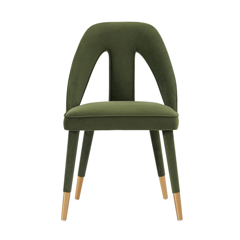 Neda Modern Velvet Upholstered Elm Wood Dining Side Chair in Olive Green, Olive Green
