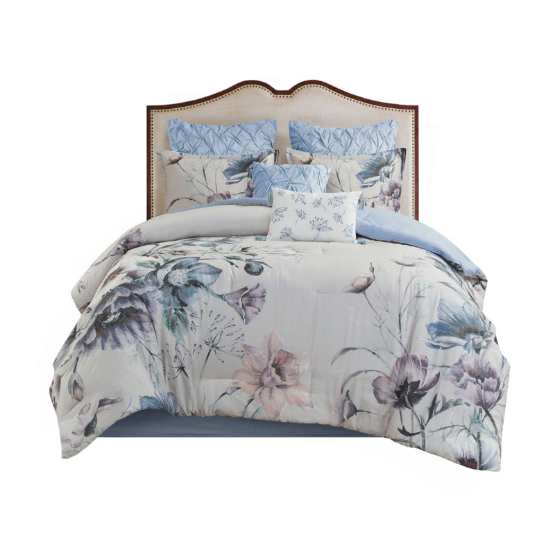Ensemble d'édredon 8 pièces en coton imprimé bleu