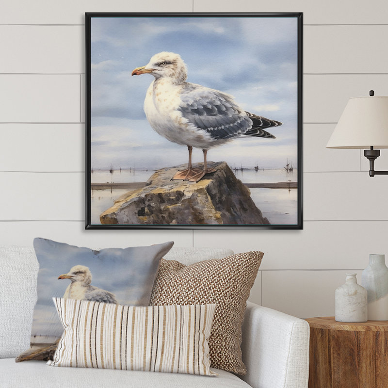 Mouette en V sur toile, Cadre flottant noir, H 16 po x l 16 po x P 1 po