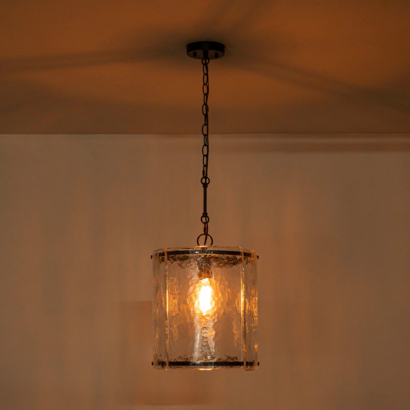 1-Light Handcrafted Textured Water-Glass Cylinder Pendant, Black