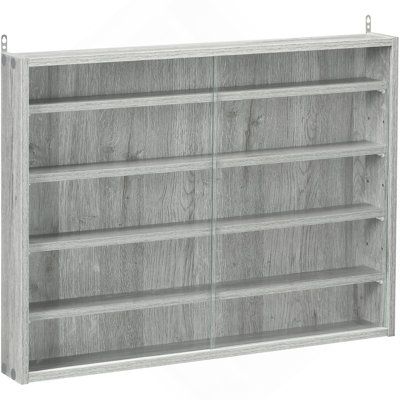 5-Tier Display Cabinet, Glass Display Case With 2 Doors And Adjustable Shelves, Wall-Mounted, Grey