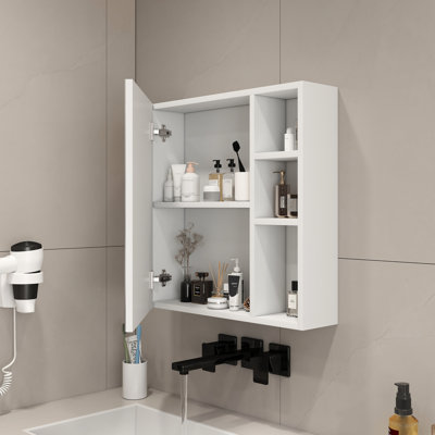 Miroir mural mural, armoire de salle de bain avec cloisons, miroir haute définition pour salle de bain, verre de 0,12 pouce, option d'économie d'espace