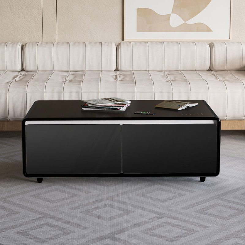 Table basse intelligente Ronin avec réfrigérateur, prises de courant, haut-parleurs Bluetooth et lumière RVB, Noir