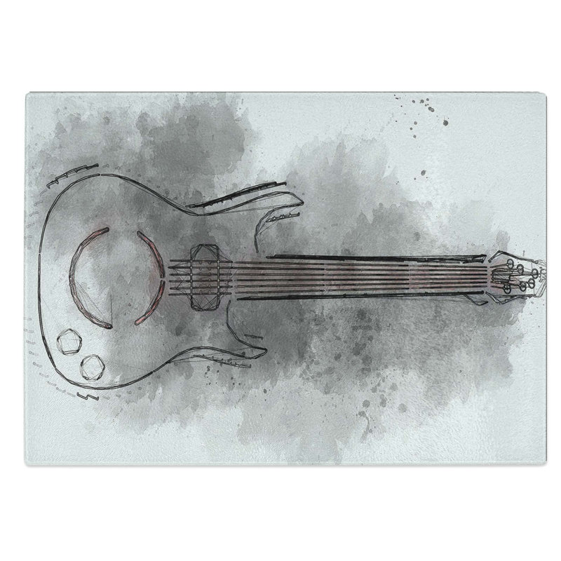 Tempered Glass Neon Electric Guitar Chopping Board, 28.5 cm W x 20 cm L