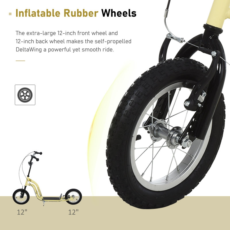 Beige Youth Scooter with Rubber Wheels and Hand Brake