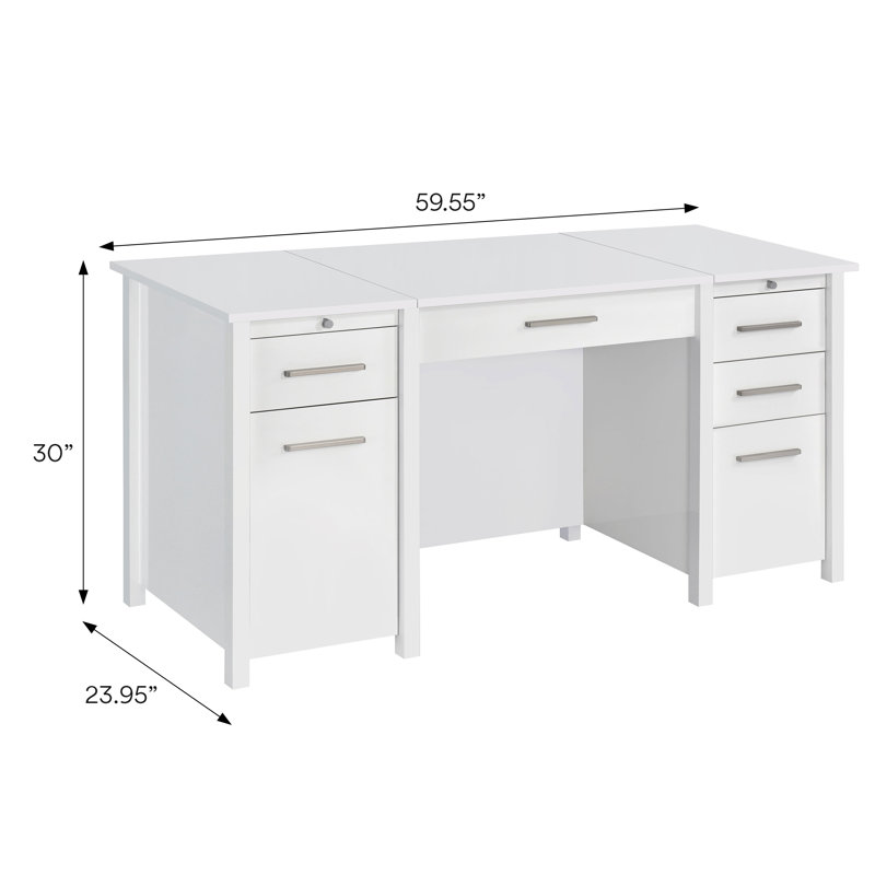 Bureau à 4 tiroirs avec plateau relevable, Blanc
