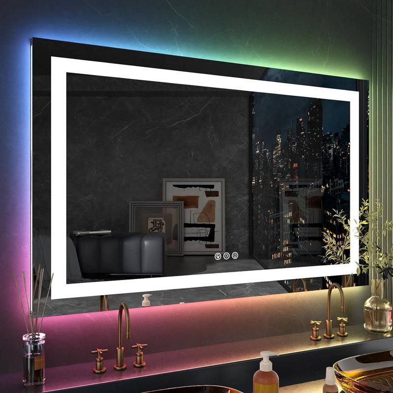  Wayfair Basics® UL Certified RGB Backlit & LED Frontlit Anti-Fog Tempered Glass Bathroom/Vanity Mirror, 48" x 32"