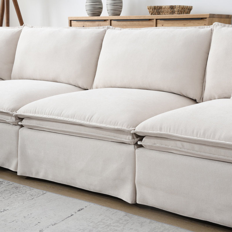 Canapé modulaire avec repose-pieds 125,5 po Brinsley, Blanc cassé