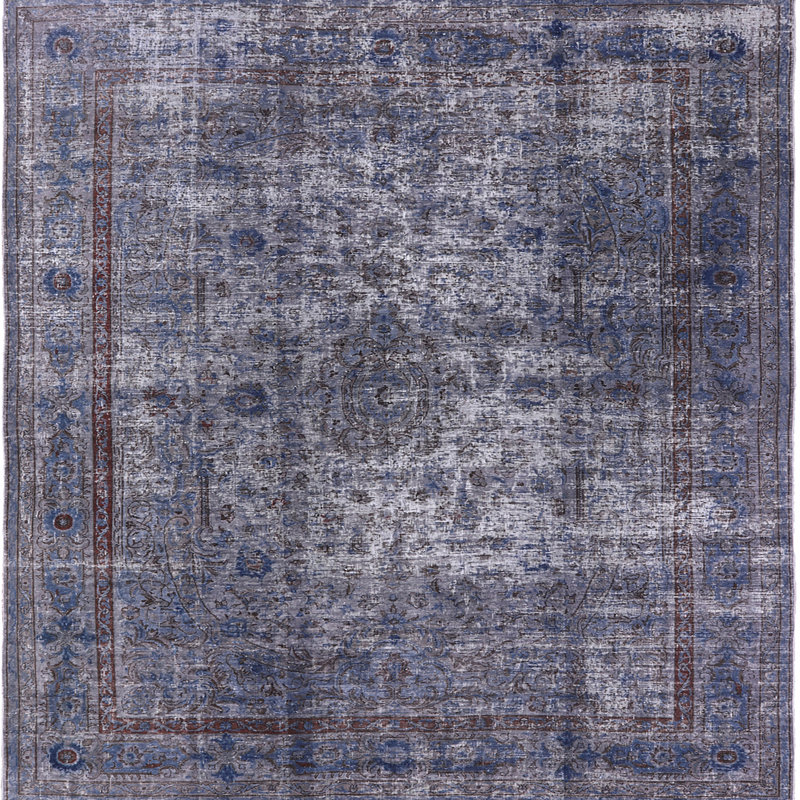 Tapis oriental bleu foncé Romel, Carré 8 pi