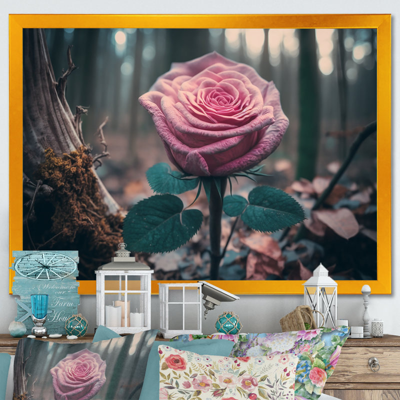 A Blooming Pink Roses in Winter - photographie sur toile, H 34 po x l 44 po x P 1,5 po, Impression dorée sur toile encadrée