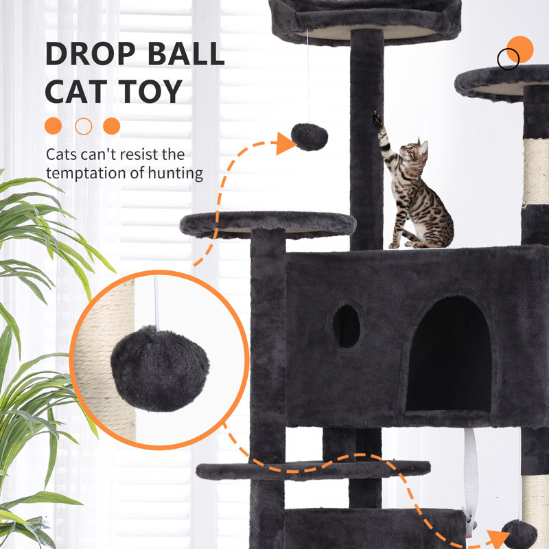 Dark Gray 70'' Faux Fur and Sisal Cat Tree Tower