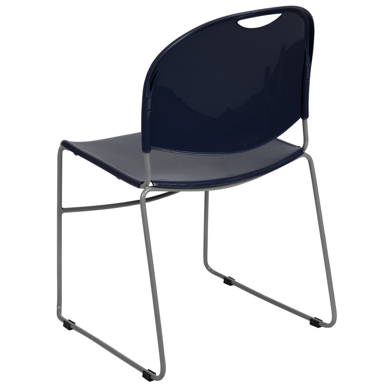 Navy Blue Metal Frame Armless Stacking Chair