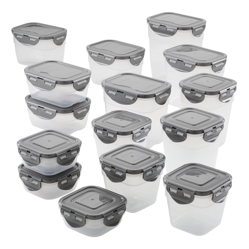 Gray BPA-Free Plastic Meal Prep Food Storage Container Set, 30-Piece