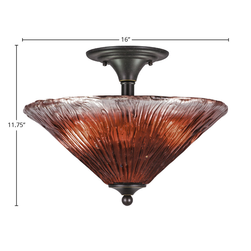 Semi-Flush 2 Bulbs With 16" Crystal Glass, Raspberry, Dark Granite