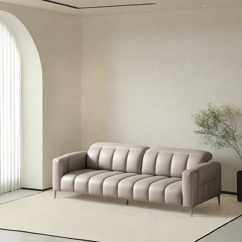 modern simple sofa, Gray Faux Leather