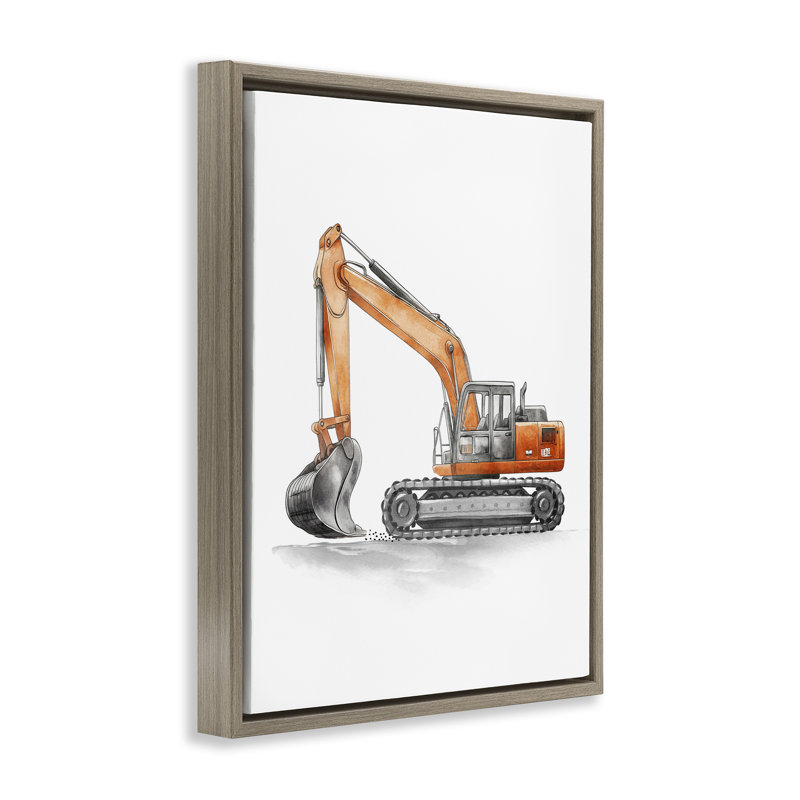 Art de travail sur toile orange avec camion de travail, H 21 po x l 17 po, Cadre flottant orme Montalcino