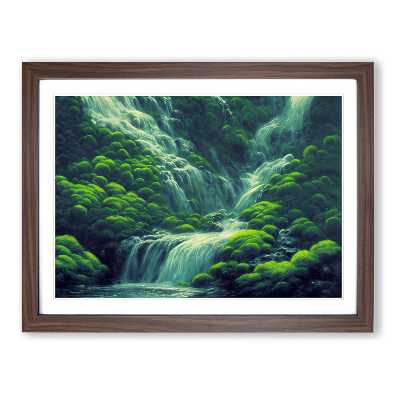 Unique Waterfall - Framed Print, 25cm H x 34cm W x 2cm D, Walnut