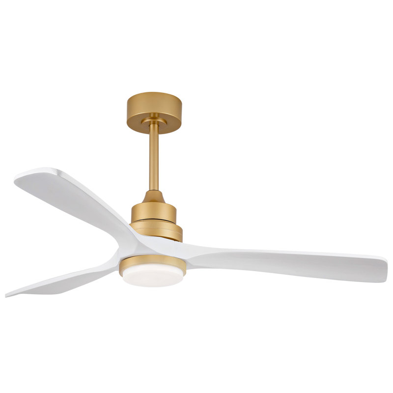 Hot Sales Indoor Ceiling Fan With Dimmable Led Light 3 Solid Wood Blades Remote Control Reversible Dc Motor, Gold, 52" Wide