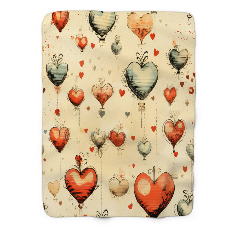 Jeté 1 pièce Sherpa, 50 po x 60 po, Jetons d'amour antiques