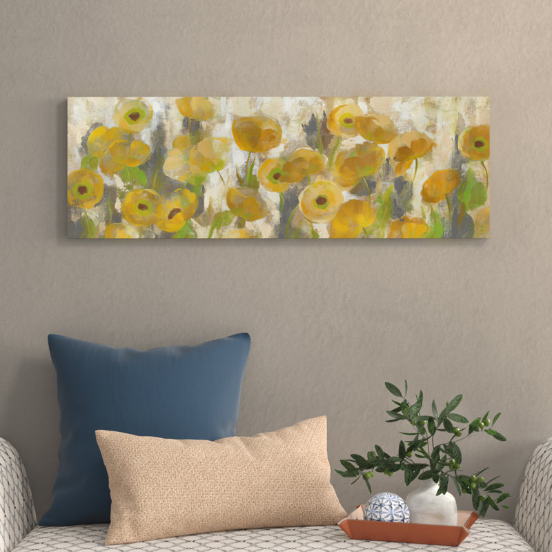 Floating Yellow Flowers I by Silvia Vassileva - Wrapped Canvas Panoramic Painting, 30.48 cm H x 91.44 cm W, No Frame