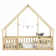 Kid’s bedroom: neutral gray solid pine house-shaped platform bed with fence and guardrails, fits twin size mattress for restful sleep and imaginative play