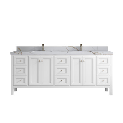 Nashville 84 In. W X 22 In. D Double Sink Bathroom Vanity In Alabaster With 2 In.