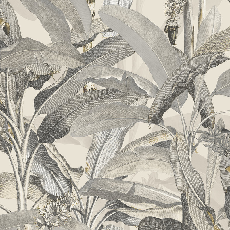 Tregenna Botanical Leaf 10.05m x 53cm Wallpaper Roll, Cream/Grey/Beige
