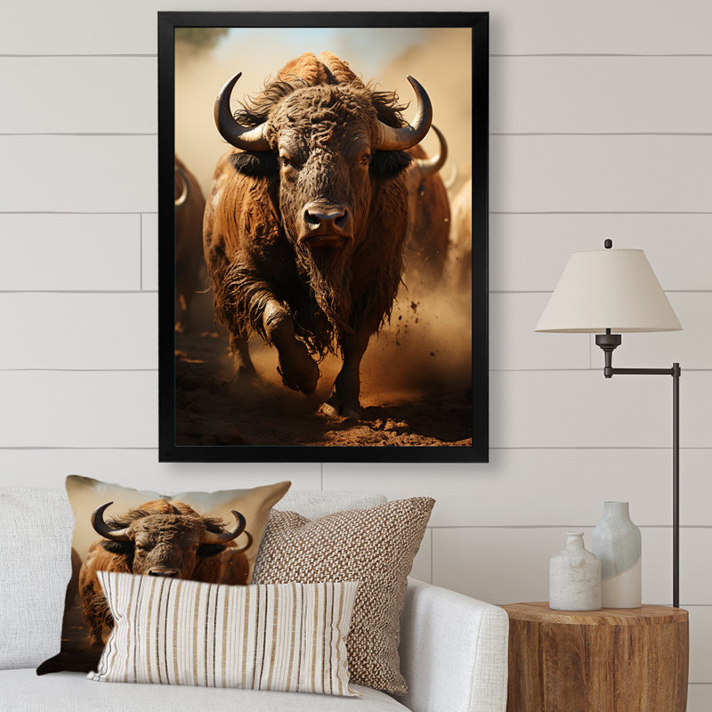 Kembre Native Art Buffalo Thunder - impression, Cadre photo noir, H 20 po x l 12 po x P 1 po