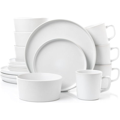 Luxmatte 16 Piece Stoneware Dinnerware Set – Modern Matte Finish Plates And Bowls, Microwave & Dishwasher Safe, Service For 4