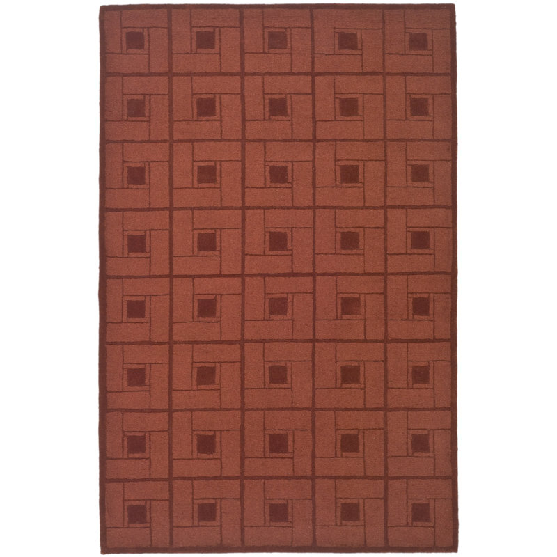 Tapis géométrique en laine touffeté à la main Vermillon, Rectangle 5 pi x 8 pi