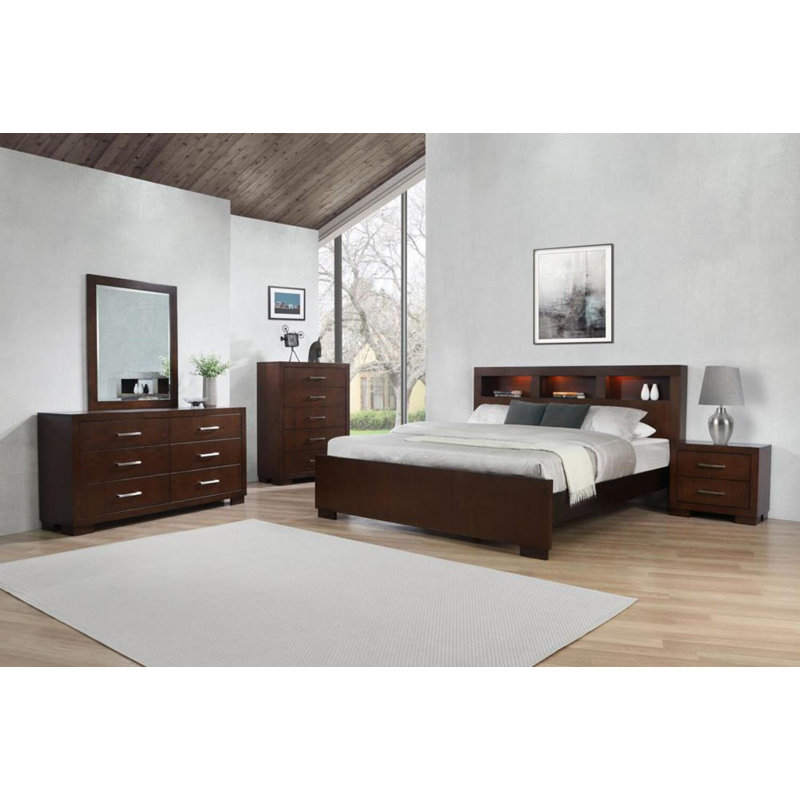 Teneisha 4-piece Eastern King LED Bedroom Set Cappuccino, King, Brown
