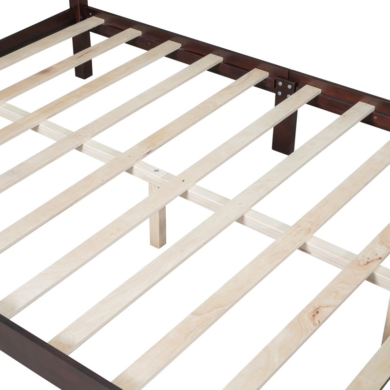 Taille de lit plateforme en bois, lit plateforme de style rétro avec support en lattes de bois