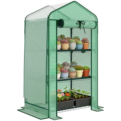 4 Tier Mini Greenhouse with Screen Roof, 27.6" x 19.7" x 62.2", Portable Small Greenhouse with High Strength PE Cover, Roll-Up Zipper Door for Garden Yard Backyard