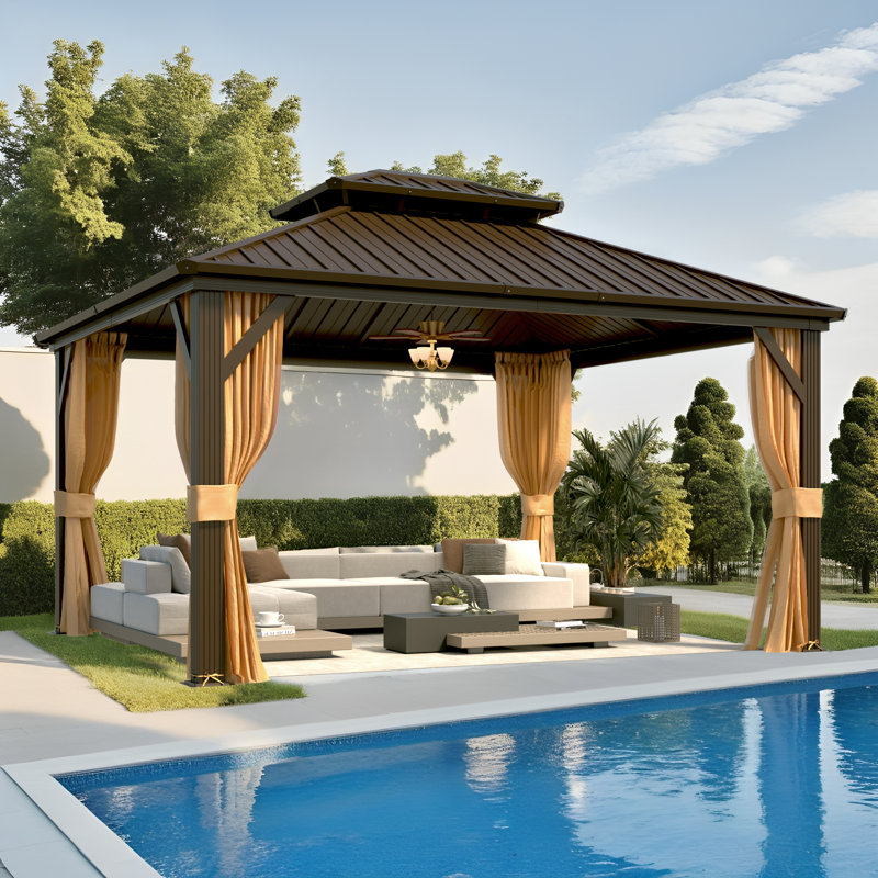 12 Ft. W X 14 Ft. D Gazebo, Hardtop Gazebo With Aluminum Frame, Double Galvanized Steel Roof