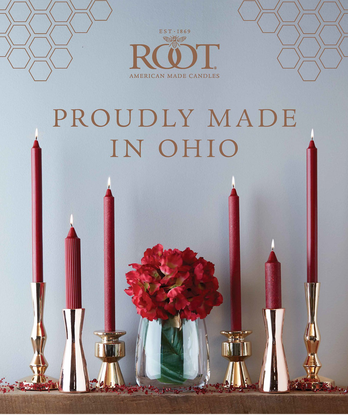 Root Candles Unscented Taper Candle, Garnet, 7" H x 1.25" W x 1.25" D