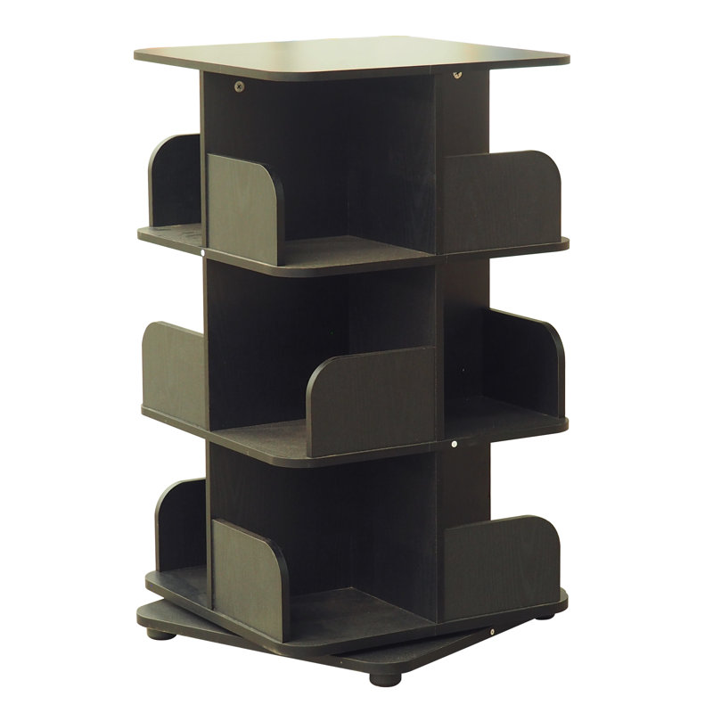 Holthaus Rotating Wooden Bookcase Organizer with Open Storage Shelves for Books, DVDs, and Media Display, Black