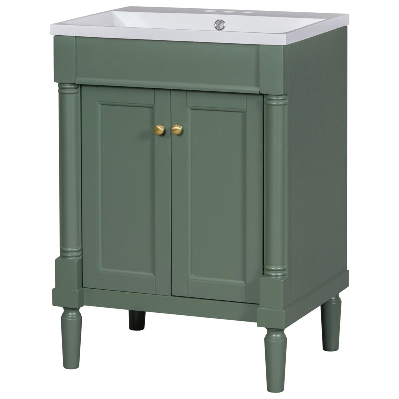 Meuble-lavabo 24 po avec lavabo supérieur, meuble de rangement moderne à 2 niveaux, meuble-lavabo simple, grandes tablettes de rangement