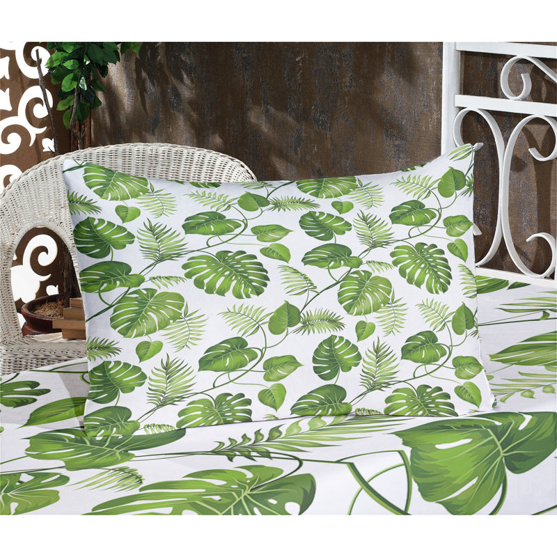 Ensemble de draps et taies décoratives à motif de feuilles Ambesonne, vert pâle