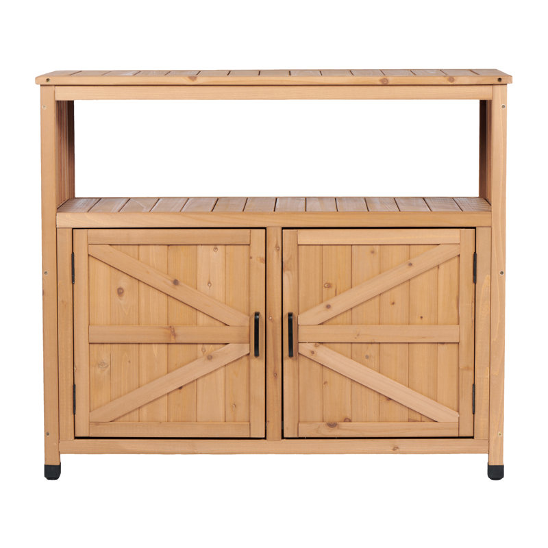 Solution de rangement polyvalente pour le patio, console d'extérieur à lattes, fabriquée en sapin massif, poids de 39,34 lb et buffet d'intérieur avec grand espace, lambris de style, naturellement 17,69 po