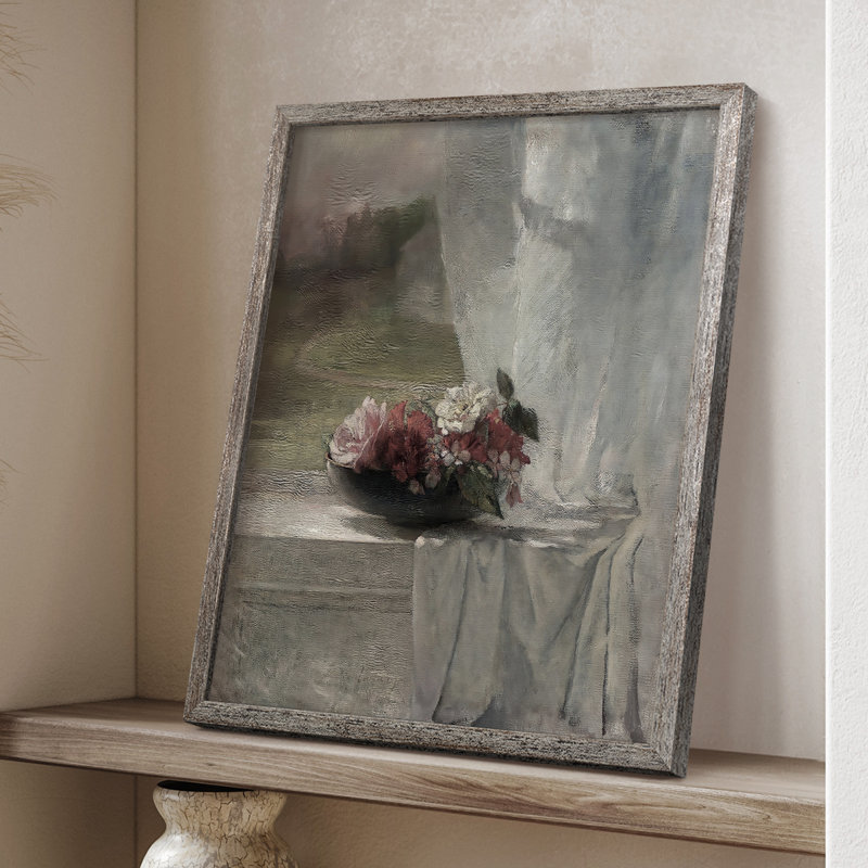 Impression florale rétro avec encadrement en bois massif, H 11 po x l 9 po
